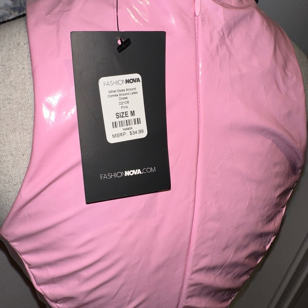 Fashion Nova Pink Latex Dress What Comes Around Goes Around - Picture 3 of 3